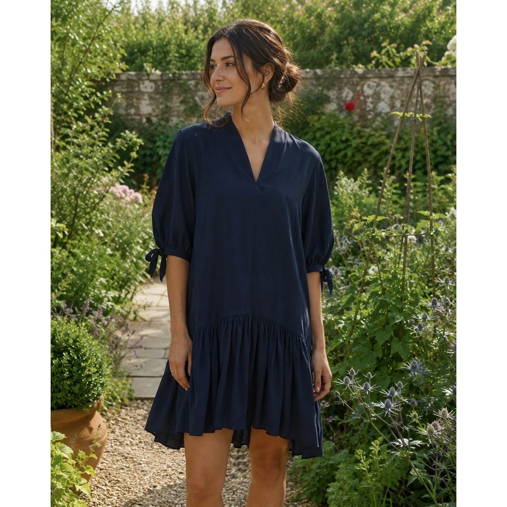 La Roque Navy Blue Silky Croquette Coastal Lola Dress Size S‎